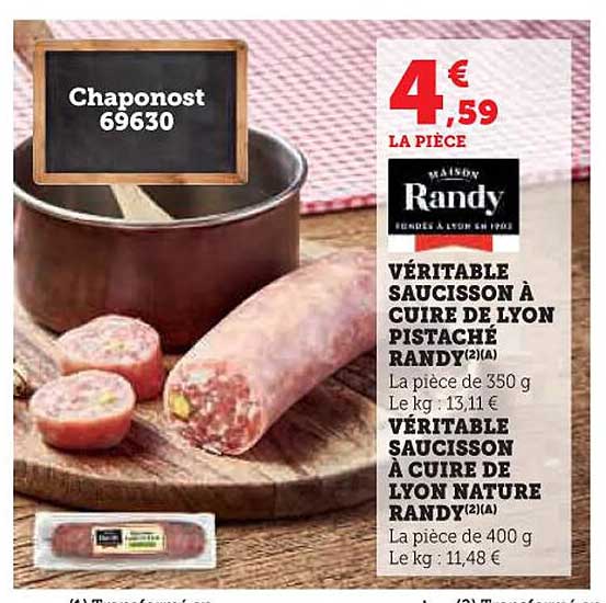 VÉRITABLE SAUCISSON À CUIRE DE LYON PISTACHÉ RANDY