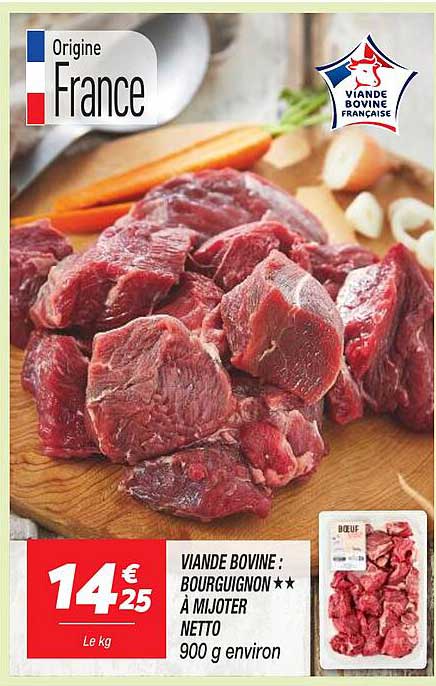 VIANDE BOVINE : BOURGUIGNON ** À MIJOTER NETTO 900 g environ