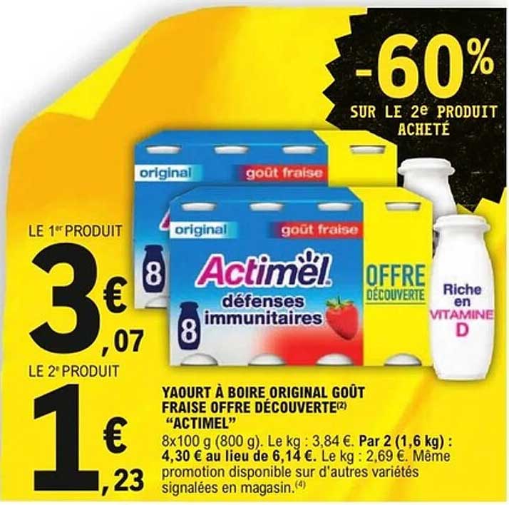 Yaourt à boire original goût fraise offre découverte "Actimël"