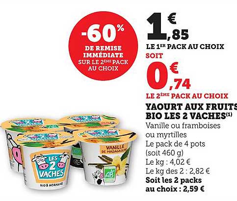 YAOURT AUX FRUITS BIO LES 2 VACHES