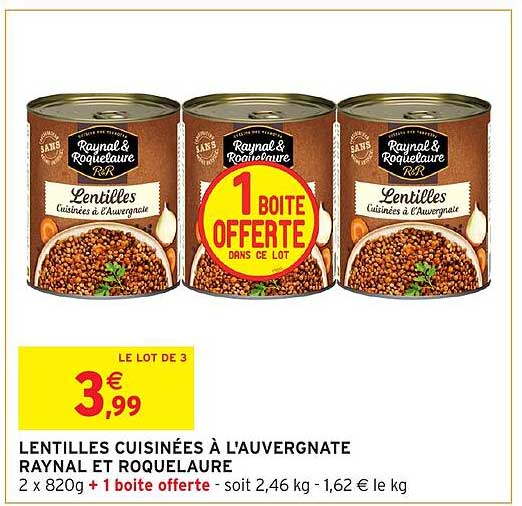 LENTILLES CUISINÉES À L'AUVERGNATE RAYNAL ET ROQUELAURE