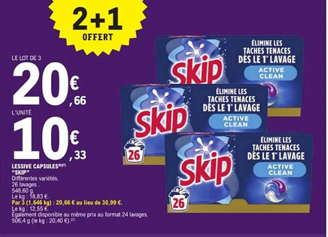 Promo Lessive Capsule 3 En 1 Skip chez Carrefour