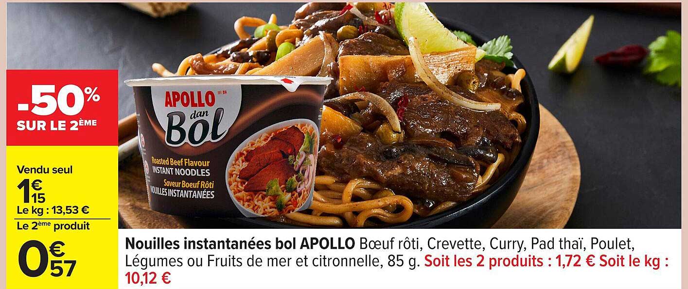 Apolo Roti Promo Nouilles Instantanées Bol Apollo Bœuf Rôti, Crevette, Curry, Pad ...