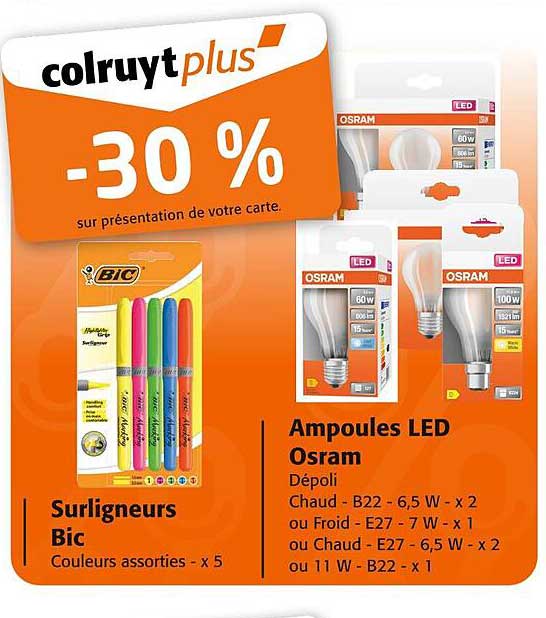 -30 % sur les Surligneurs Bic et les Ampoules LED Osram