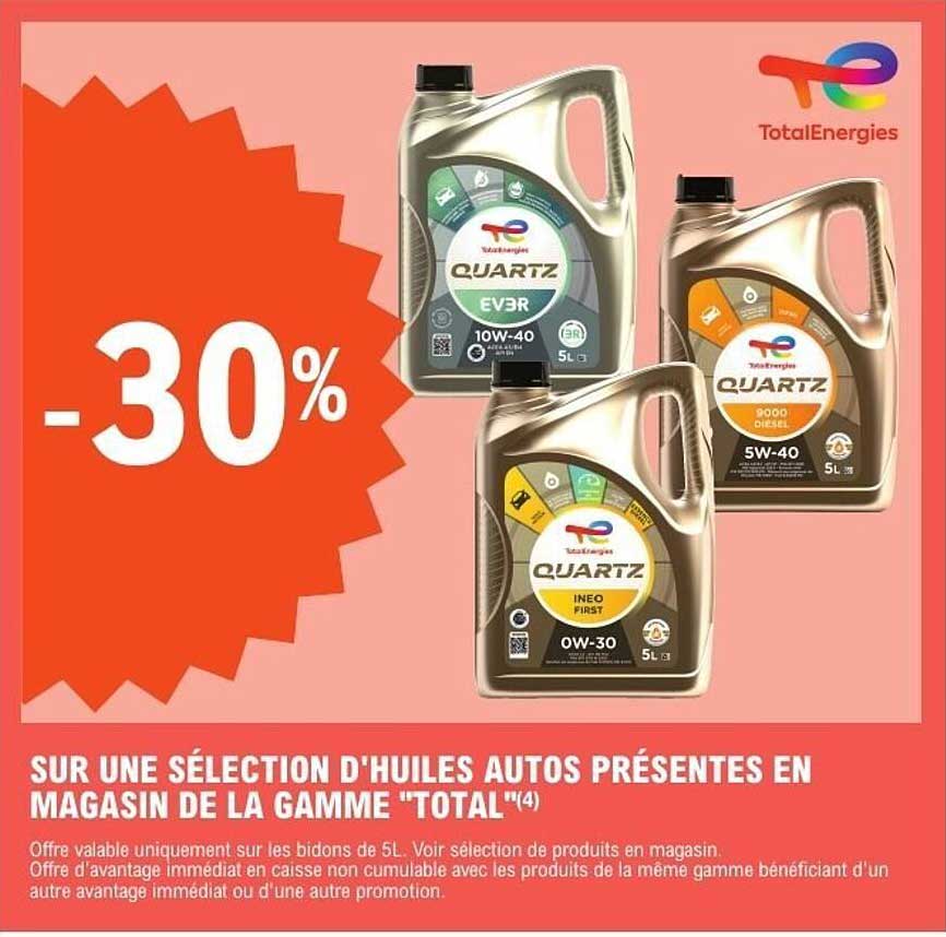 -30% SUR UNE SÉLECTION D'HUILES AUTOS PRÉSENTES EN MAGASIN DE LA GAMME "TOTAL"