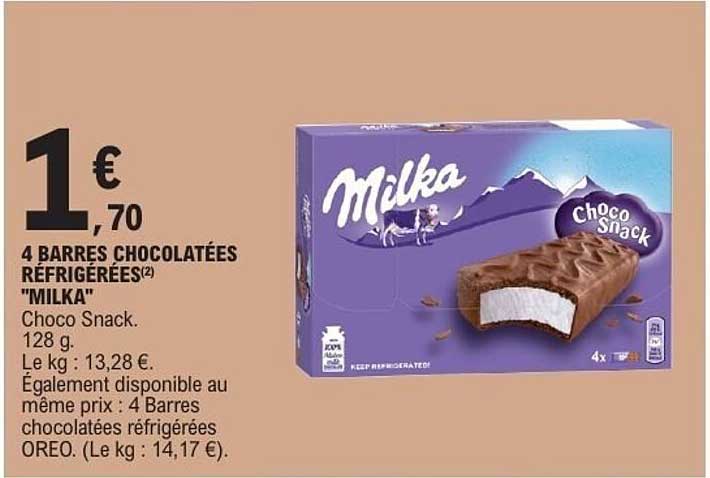 4 BARRES CHOCOLATÉES RÉFRIGÉRÉES "MILKA"