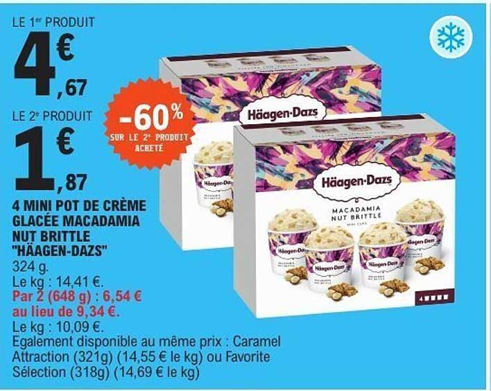4 MINI POT DE CRÈME GLACÉE MACADAMIA NUT BRITTLE "HÄAGEN-DAZS"