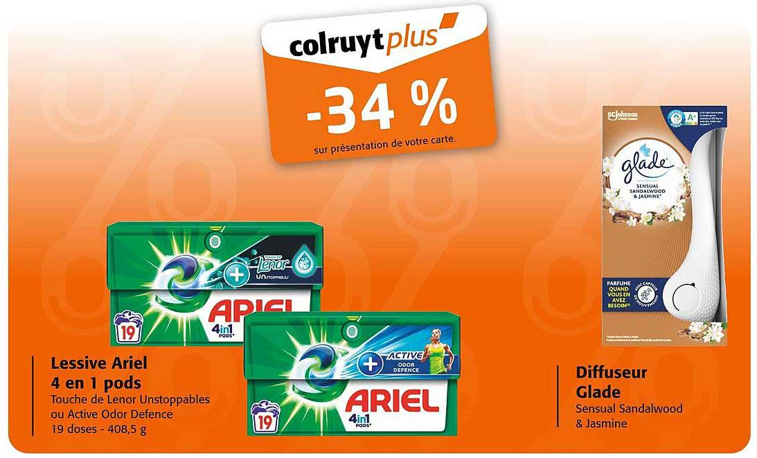 Lessive Ariel 4 en 1 pods Touche de Lenor Unstoppables ou Active Odor Defence