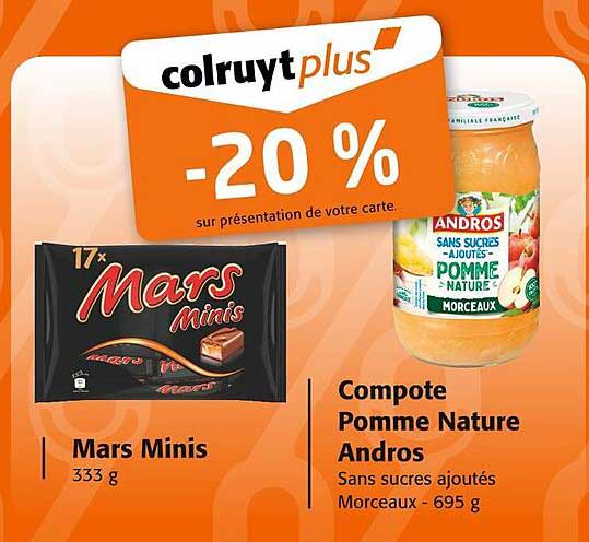 Mars Minis et Compote Pomme Nature Andros -20%