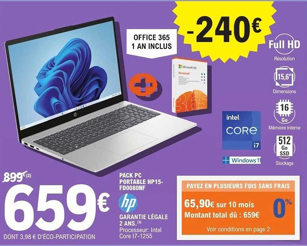 Pack PC Portable HP15-FD0080NF -240€