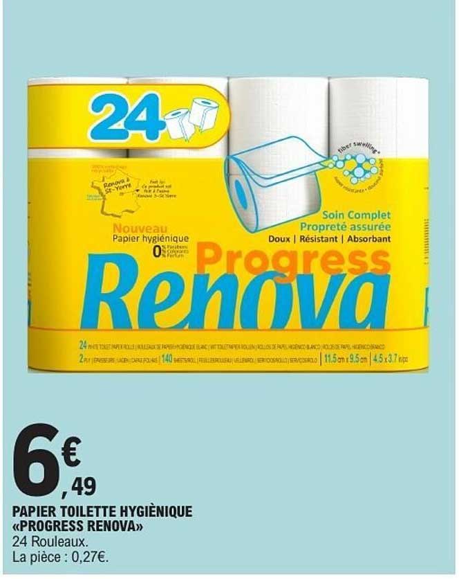 PAPIER TOILETTE HYGIÉNIQUE «PROGRESS RENOVA»