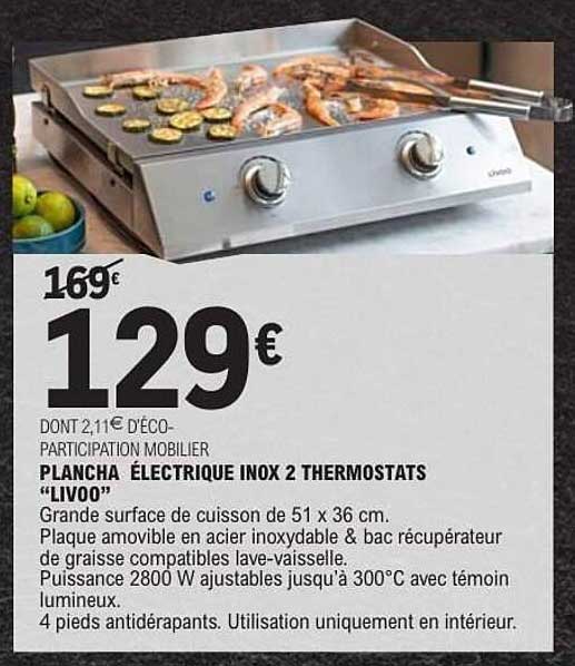 PLANCHA ÉLECTRIQUE INOX 2 THERMOSTATS "LIV00"