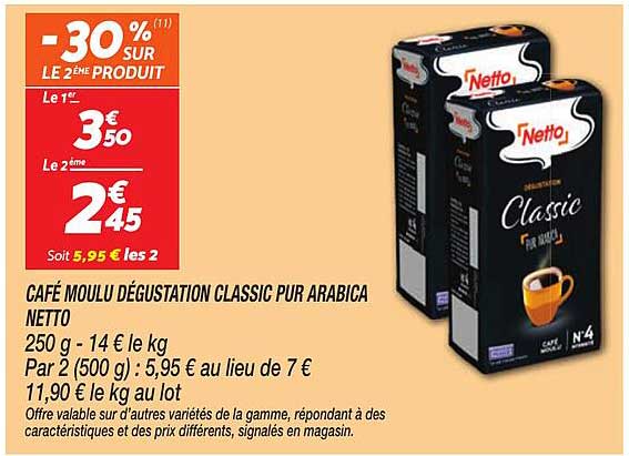 CAFÉ MOULU DÉGUSTATION CLASSIC PUR ARABICA NETTO