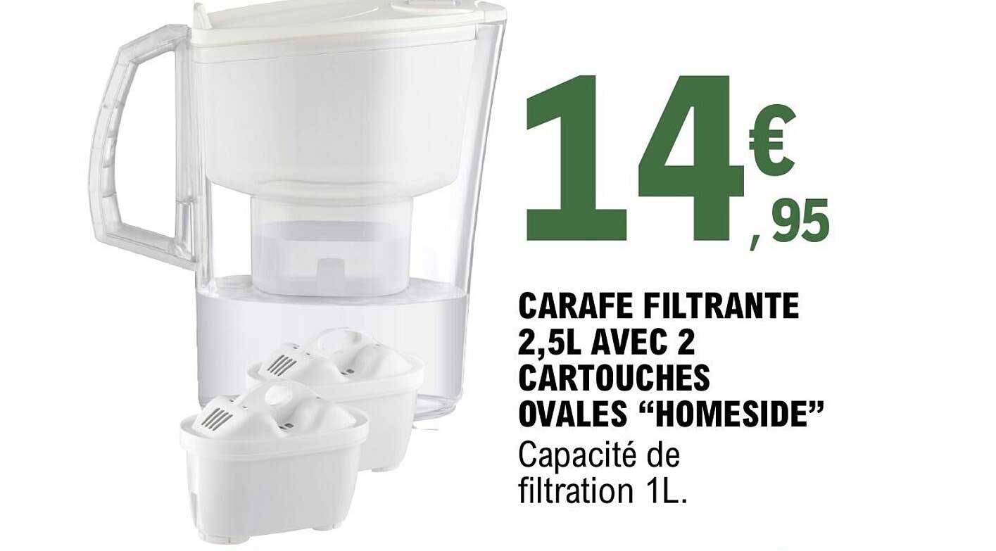 CARAFE FILTRANTE 2,5L AVEC 2 CARTOUCHES OVALES “HOMESIDE”