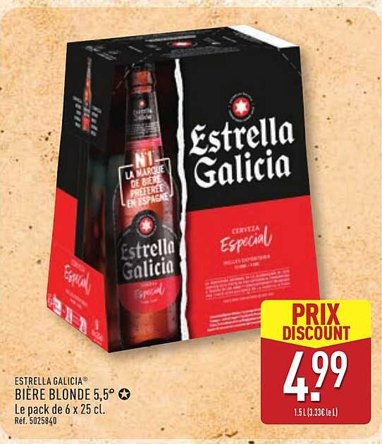 ESTRELLA GALICIA® BIÈRE BLONDE 5,5° Le pack de 6 x 25 cl.