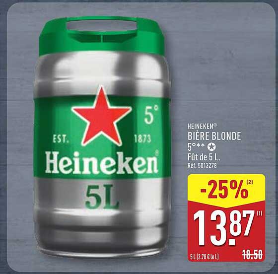 HEINEKEN BIÈRE BLONDE 5°*** Fût de 5 L.