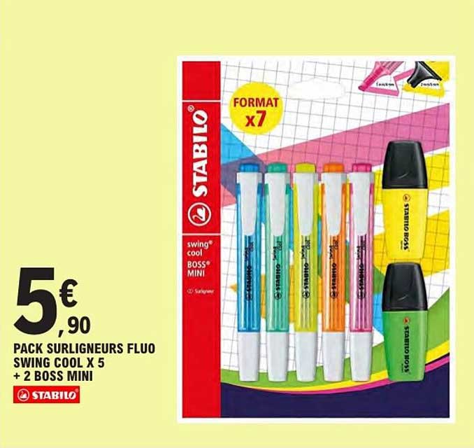 PACK SURLIGNEURS FLUO SWING COOL X 5 + 2 BOSS MINI