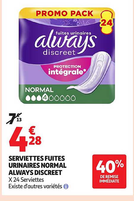 SERVIETTES FUITES URINAIRES NORMAL ALWAYS DISCREET