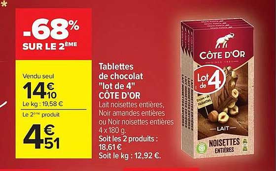 Tablettes de chocolat "lot de 4" CÔTE D'OR