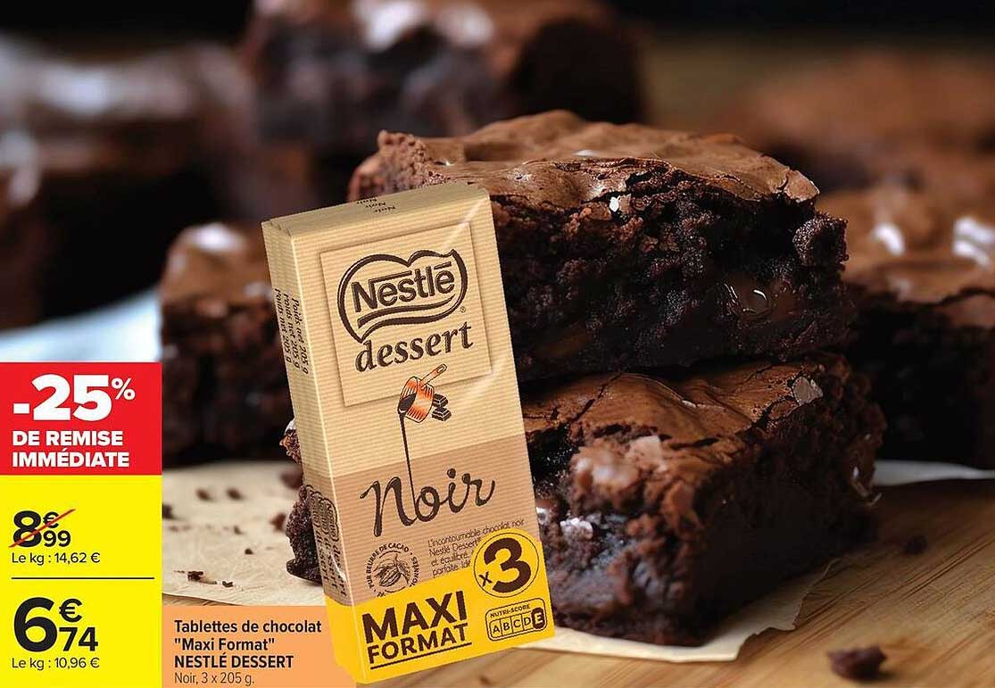 Tablettes de chocolat "Maxi Format" NESTLÉ DESSERT Noir, 3 x 205 g