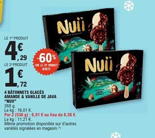4 BÂTONNETS GLACÉS AMANDE & VANILLE DE JAVA “NUII”