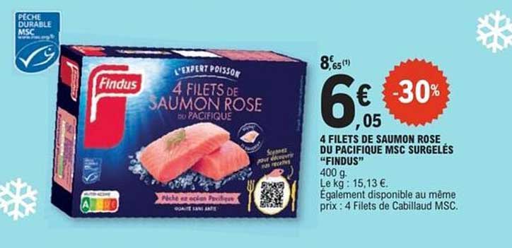 4 FILETS DE SAUMON ROSE DU PACIFIQUE MSC SURGELÉS “FINDUS”