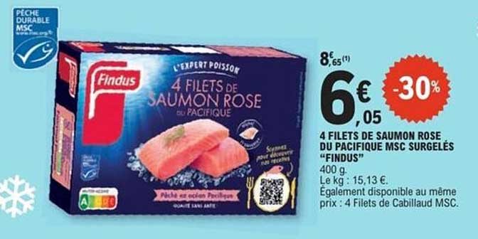 4 FILETS DE SAUMON ROSE DU PACIFIQUE MSC SURGÉLÉS "FINDUS"