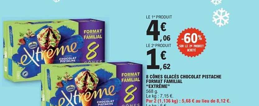 8 Cônes Glacés Chocolat Pistache FORMAT FAMILIAL "EXTRÊME"
