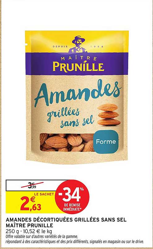 AMANDES DÉCORTIQUÉES GRILLÉES SANS SEL MAÎTRE PRUNILLE