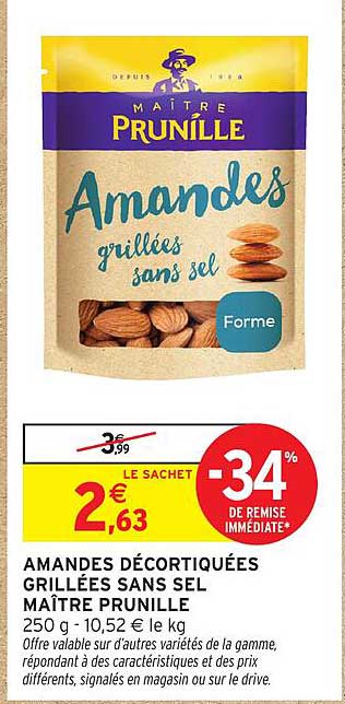 AMANDES DÉCORTIQUÉES GRILLÉES SANS SEL MAÎTRE PRUNILLE