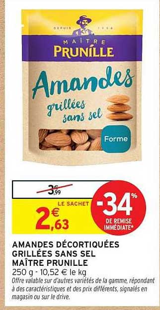 Amandes Décortiquées Grillées Sans Sel Maître Prunille