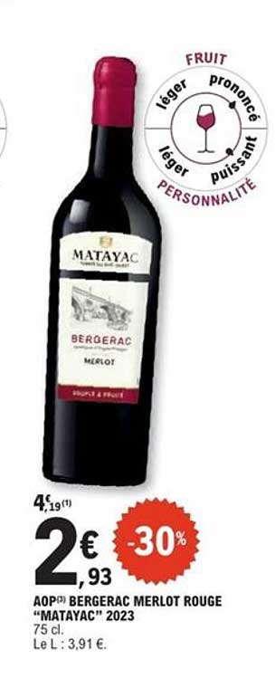 AOP® BERGERAC MERLOT ROUGE “MATAYAC” 2023