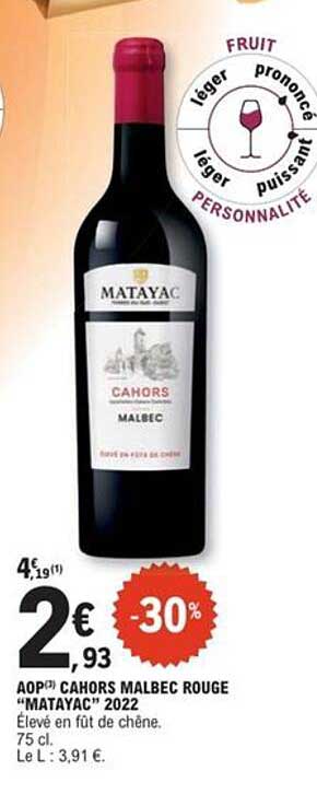 AOP Cahors Malbec Rouge “Matayac” 2022