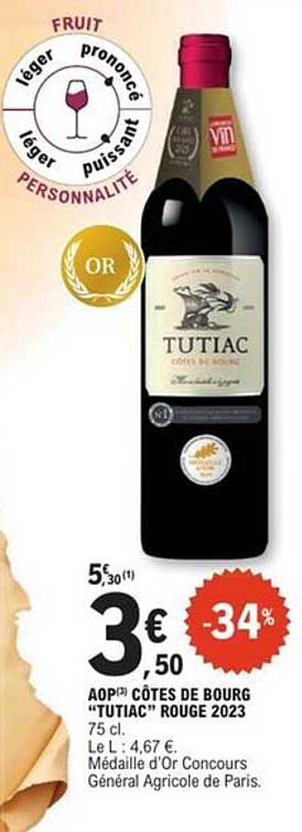 AOP Côtes de Bourg "Tutiac" Rouge 2023
