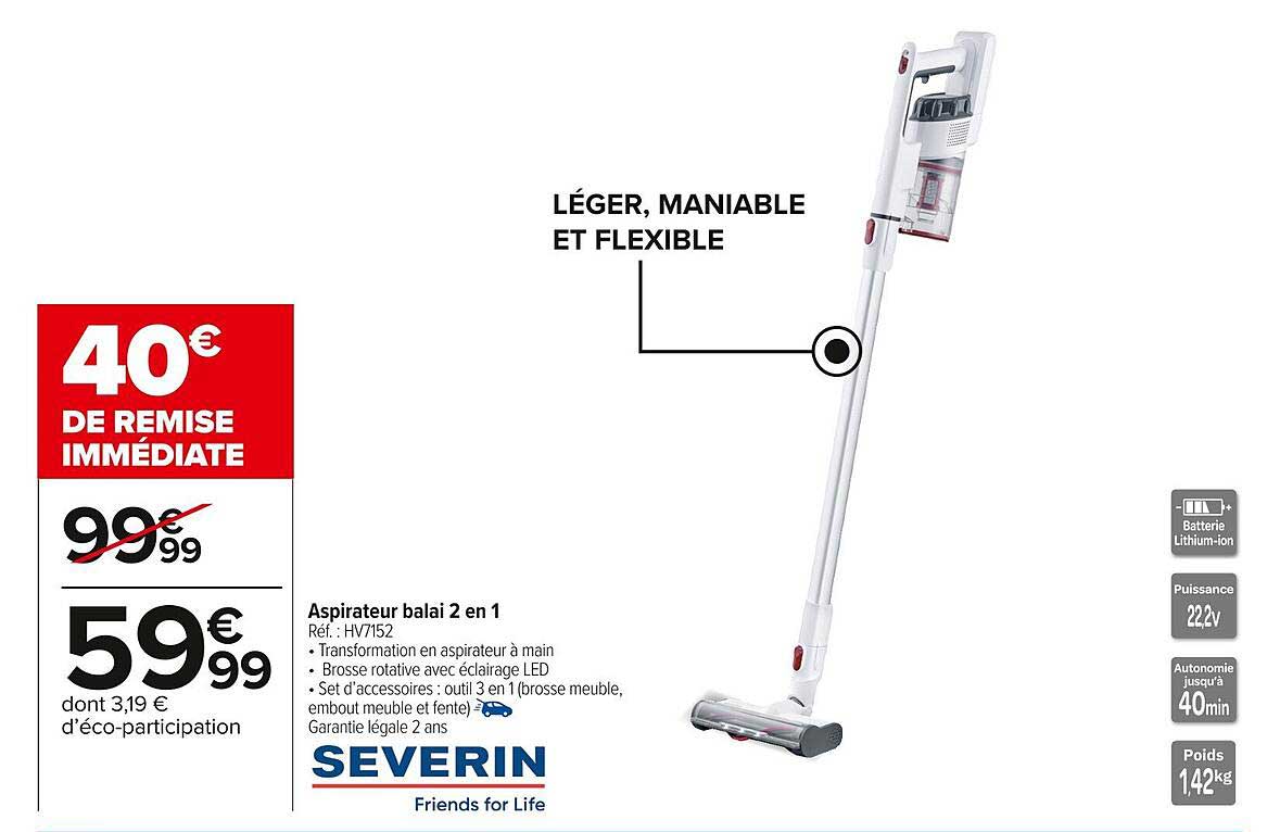 Aspirateur balai 2 en 1
