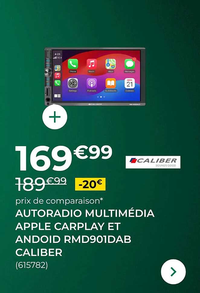AUTORADIO MULTIMÉDIA APPLE CARPLAY ET ANDROID RMD901DAB CALIBER