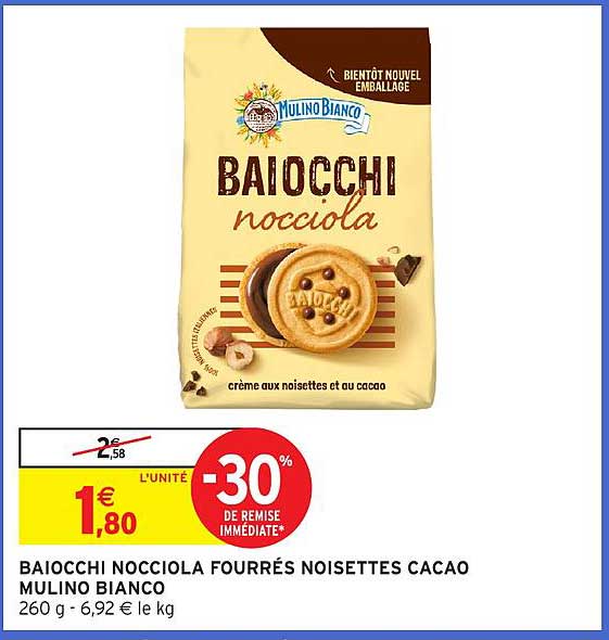 BAIOCCHI NOCCIOLA FOURRÉS NOISETTES CACAO MULINO BIANCO
