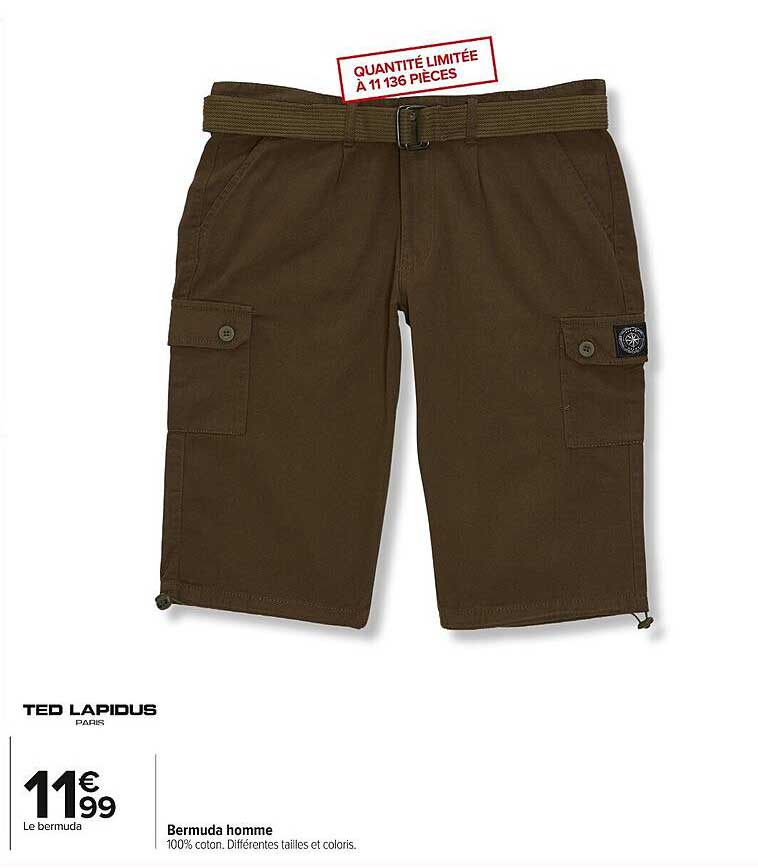 Bermuda homme Ted Lapidus à 11€99