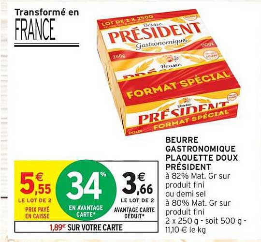 BEURRE GASTRONOMIQUE PLAQUETTE DOUX PRÉSIDENT