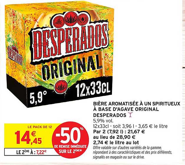 BIÈRE AROMATISÉE À UN SPIRITUEUX À BASE D'AGAVE ORIGINAL DESPERADOS