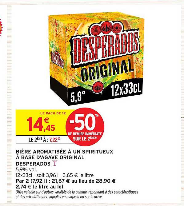 Bière aromatisée à un spiritueux à base d'agave original DESPERADOS