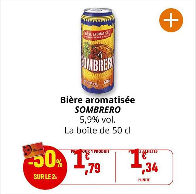 Bière aromatisée SOMBRERO 5,9% vol. La boîte de 50 cl