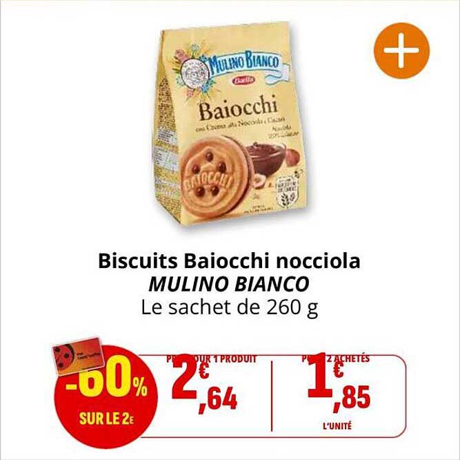 Biscuits Baiocchi nocciola MULINO BIANCO Le sachet de 260 g
