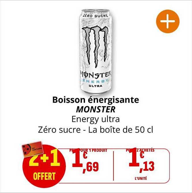 Boisson énergisante MONSTER Energy ultra Zéro sucre - La boîte de 50 cl