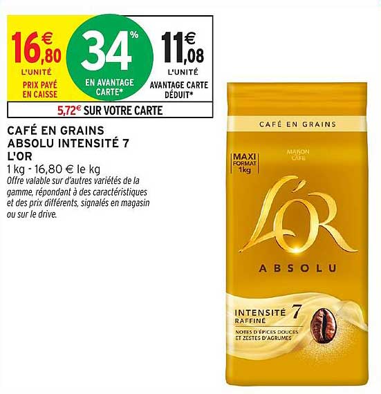 CAFÉ EN GRAINS ABSOLU INTENSITÉ 7 L'OR