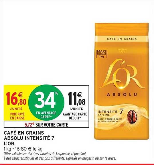 CAFÉ EN GRAINS ABSOLU INTENSITÉ 7 L'OR