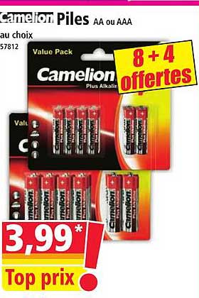 Camelion Piles AA ou AAA - 8 + 4 offertes