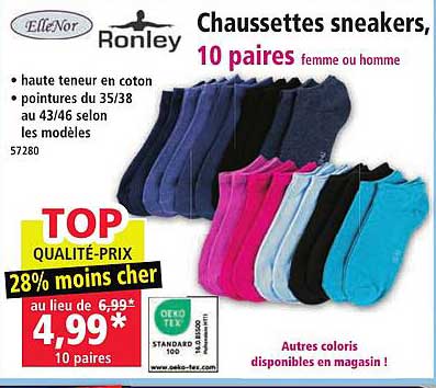 Chaussettes sneakers, 10 paires femme ou homme