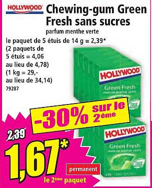 Chewing-gum Green Fresh sans sucres parfum menthe verte