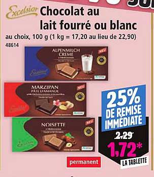Chocolat au lait fourré ou blanc